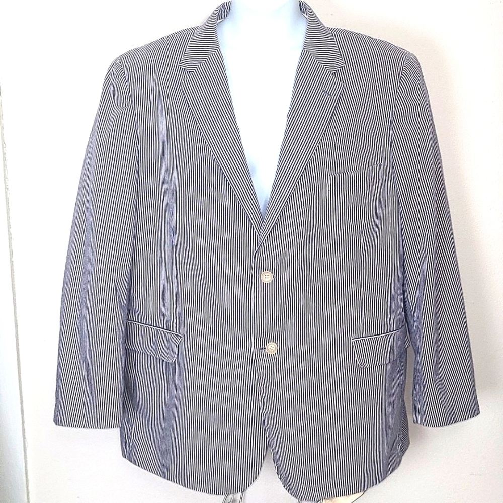 Meeting Street Pinstriped Blazer Jacket Cotton Lined 50R Blue & White